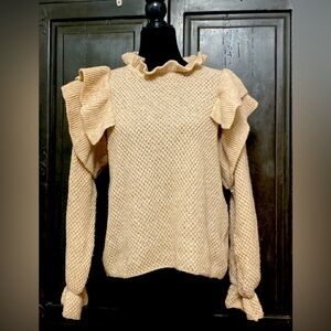 SHEIN Tan Oversized longsleeves Ruffled Sweater w/bag - Size Medium